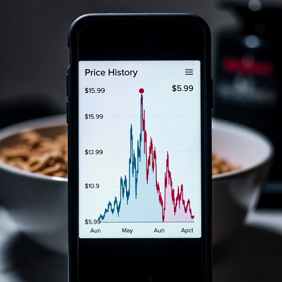 Smartphone screen showing wild Amazon paper towel price swings in kitchen